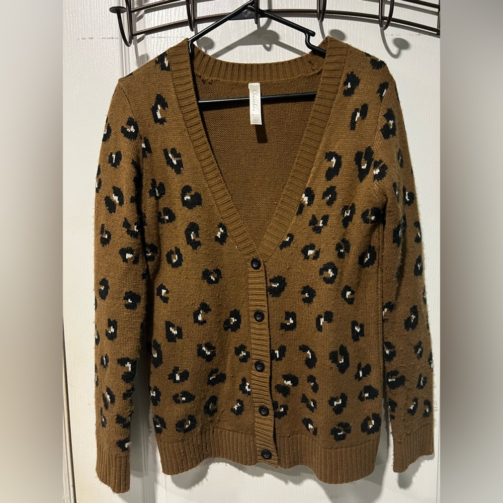 Cherokee Brown Leopard Print Kids V neck button down cardigan.